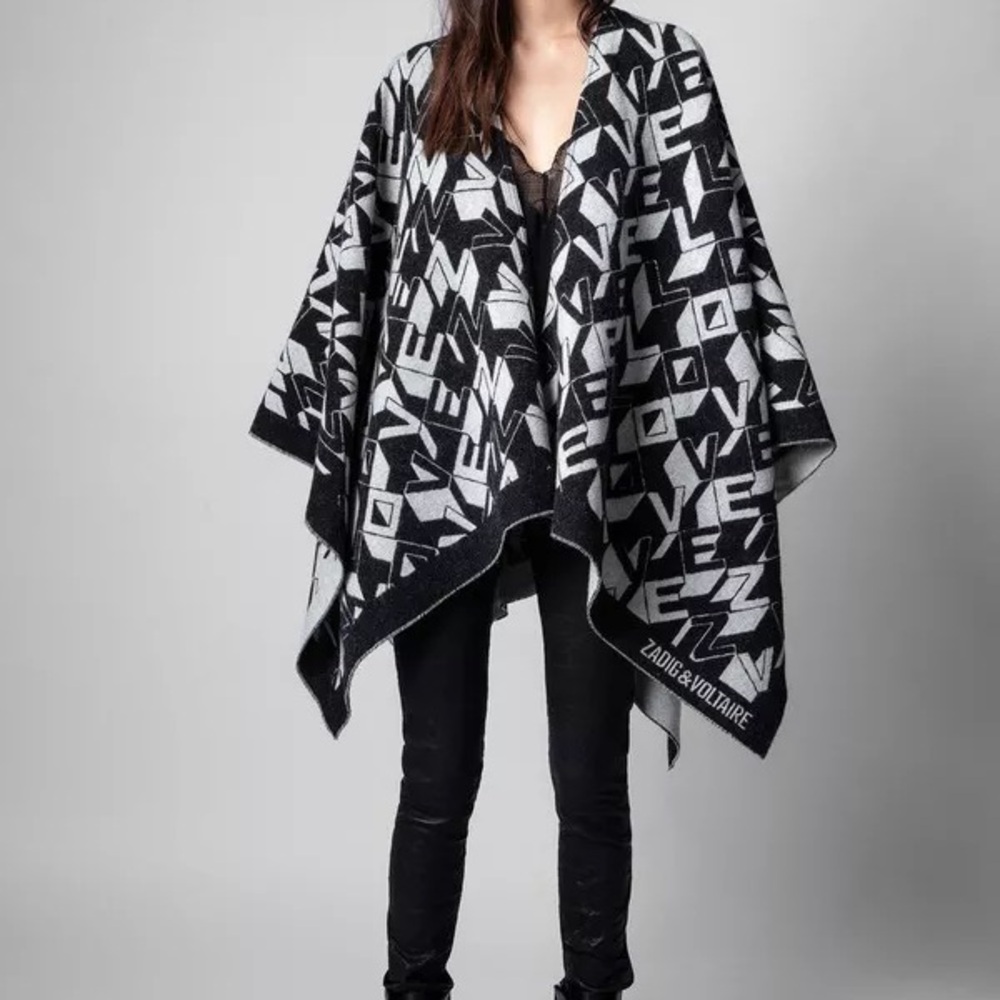 Zadig & Voltaire Monochrome Graphic Poncho